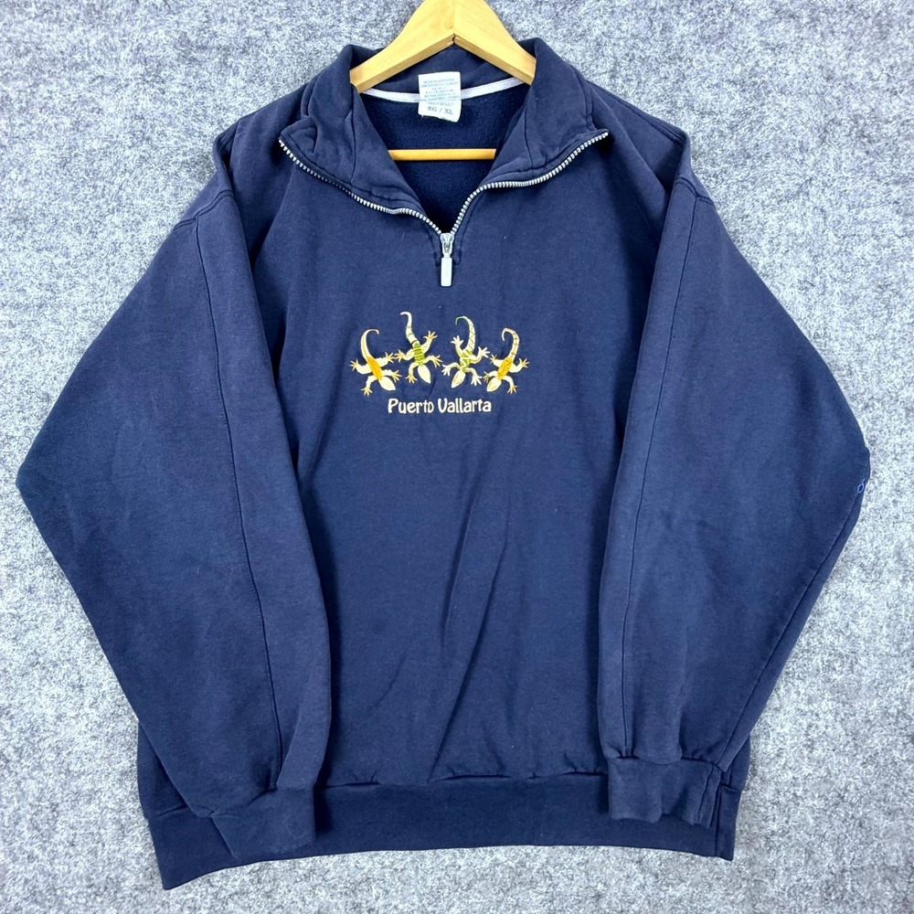 Vintage Le Best Puerto Vallarta Lizards Sweatshirt Men XL Navy Blue 1/4 Zip‎
